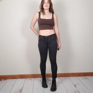 Free People Washed Black Floral Jacquard Low Rise Skinny Jeans Womens 26